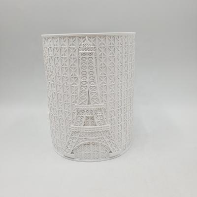 China Viable Carved In Polyresin Hammered White Trash Bin Fashionable Bathroom Polyresin Rubbish Bin For Hotel/Home Use for sale