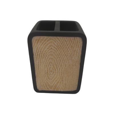 China Sustainable Black Wooden Effect Designer Hotel Home Polyresin Toothbrush Holder for sale