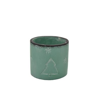 China Home Decoration Hot Sale Cheap Green Concrete Christmas Tree Decor Candle Holder for sale