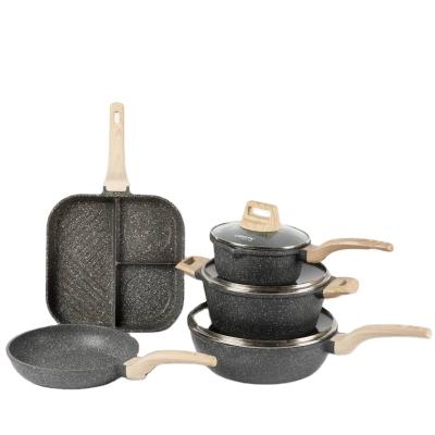 China Sustainable Carote Granite Non-Stick Marble Coating Cooking Pots And Pans With Cast Aluminum Cookware Sets for sale