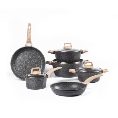 China Sustainable Cooking Pot Set Pots And Pans Kitchenware Sets Nonstick Aluminum Cookware Sets With Marble Coating for sale