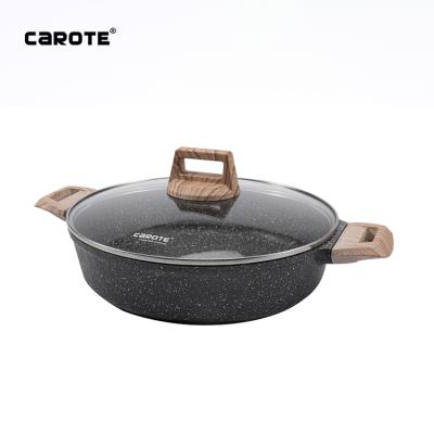 China Carote Long Lasting Pre- Top Quality 24Cm Seasoned Cast Iron Double Handles Casserole Skillet for sale