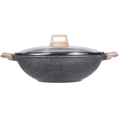 China Viable Carote 40cm Frying Non-Stick Wok Pan Die Casting Aluminum Cookware Cooking Pot Set Granite Pan With 2 Handle And Marble Coatings for sale