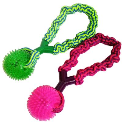 China Shanghai Viable Factory Wholesale Pet Supplies Dog Chew Toy Dog Nailed Ball With Rope Interactive Toy For Dogs for sale