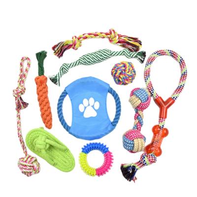 China Sustainable Manufacture Wholesale Multi Colors Assorted Bite Pet Cotton Rope Toy Set Chew Pet Toys for sale