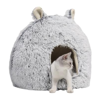 China China Manufacturer Wholesale Washable Foldable Faux Fur Pet Cat Plush Luxury House Bed Viable for sale