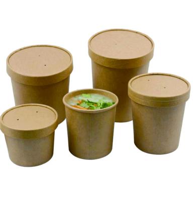 China Disposable Container Kraft Paper Soup Cup Disposable Soup Bowl With Lid for sale