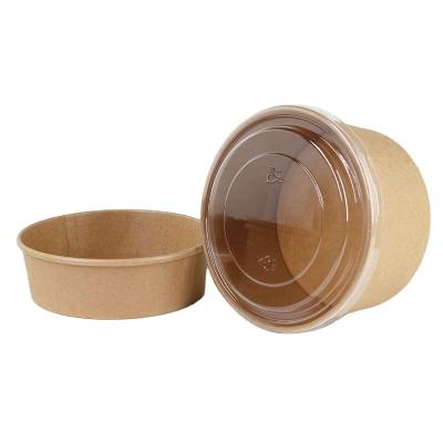 China 1000ml Disposable King Garden Take Away Kraft Salad Bowl Disposable Paper Container With Clear PET Lid for sale