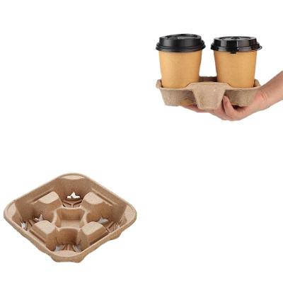 China 4 Pcs Disposable Coffee Tray Cup Holder Durable Biodegradable Stored Beverage Carrier for Hot or Cold Drinks Go Coffee Cup Holder for sale