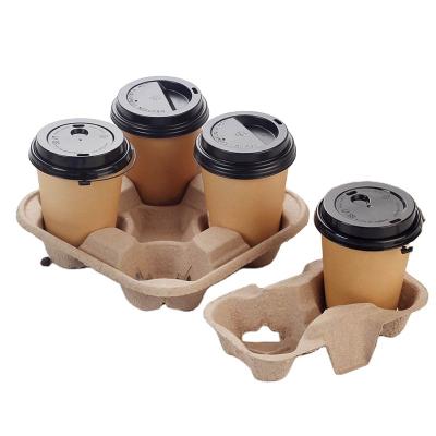 China 2 Pcs Disposable Biodegradable Compostable Paper Cup Pulp Kraft Coffee Stored To Go Carrier Cup Holder for sale