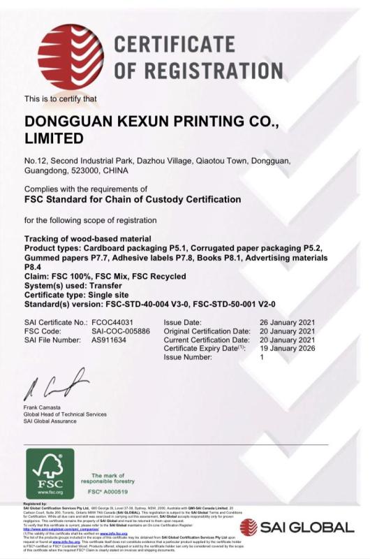 FSC - Dongguan Kexun Printing Co., Ltd.