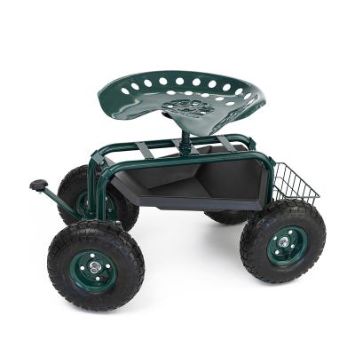 China Garden Cart With Wheels Adjustable Rolling Garden Cart With 360-Degree Swivel Seat And Tool Tray for sale