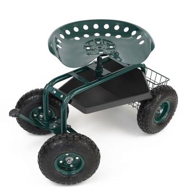 China Garden Cart with Wheels Garden Cart Gardening Chair Swivel Seat Rolling Tray Storage Basket Utility Tool for sale