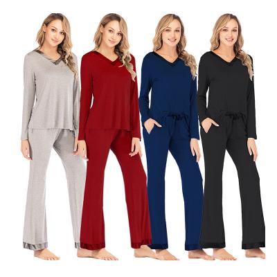 China Solid Seamless Pajamas S-2XL Female Homewear Loungewear 95% Modal Women's JULY SONG Sleepwear Long Sleeve Pants QUICK DRY Full for sale