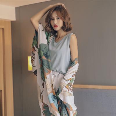 China QUICK DRY SONG OF JULY Squishy Pajamas for Women Fashion Long Pants Homewear Retro Floral Printed Nightgown Long Sleeve Dress Women Summer Sping for sale