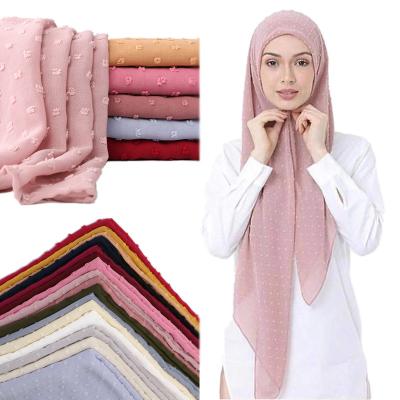 China New Daily Life JULY SONG Malaysia Style Women Chiffon Hijab Ball Flocking Breathable Soft Muslim Wraps Shawls Solid Design Long Headscarf for sale