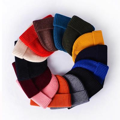 China COMMON Winter High Quality Plain Dyed Beanie Hat Custom 100% Acrylic Warm Knitted Beanie Custom Logo for sale