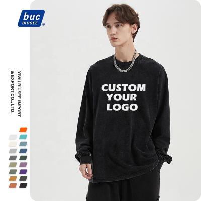 China Anti-Wrinkle Ready To Ship Popularity Hip Hop Logo Embroidery Vintage Long Sleeve Custom T-Shirt For Men for sale