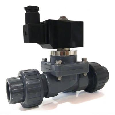 China General 6 Bar UPVC Solenoid Valve With Double Union 1/2~2 Inch Weak Acid Corrosive Liquid for sale