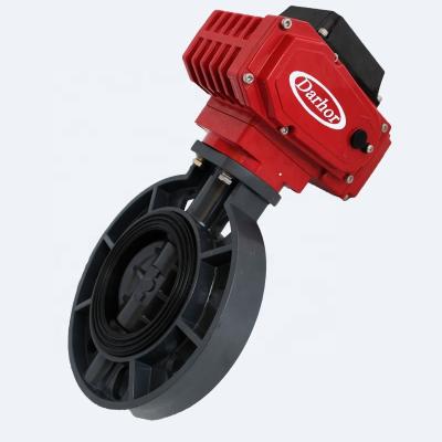 China DN80 DN100 DN150 4 inch 6 inch EPDM Plastic PVC Actuator Seat Wafer General Flange Plastic Electric Butterfly Valve for sale