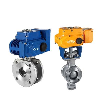 China DC24V General 1 Piece Wafer Connection V Type Electric Ball Valve for sale