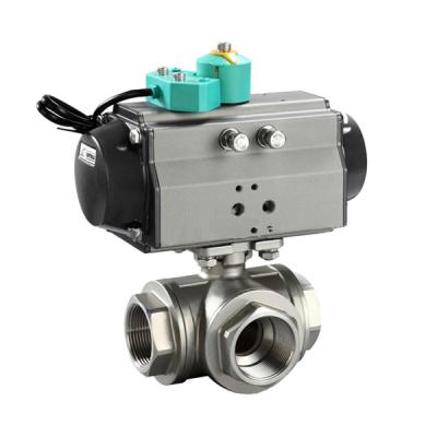 China General Type SS304 SS316 1/2 Inch DN15 Stainless Steel Pneumatic 3 Way T/L Ball Valve for sale