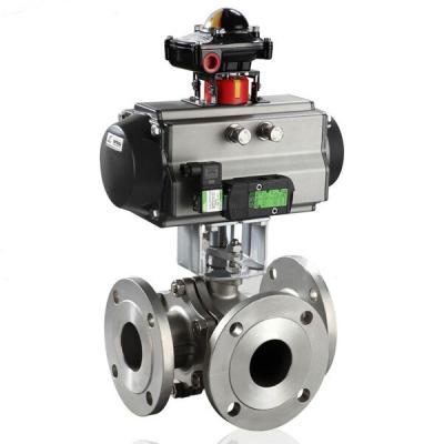 China General 3 Way Stainless Steel ANSI Flanged Pneumatic High Temperature Ball Valve With Limit Switch for sale