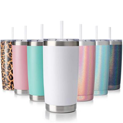 China 20oz Sustainable Tumbler Cups Stainless Steel Insulated Water Cup Double Wall Powder Coated Spill Tumbler Cup With Lid Straw for sale