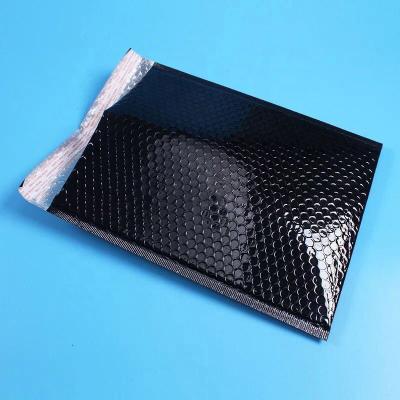 China Recyclable Custom Black Express Metallic Black Foil Bubble Envelope Logo Express Package Bag Black Mailer Bag for sale