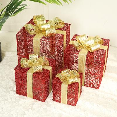 China Recyclable Top Quality Metal Gift Packing Box In Low Price Stock Christmas Gift Box Set Led Light With Unique Christmas Decoration for sale