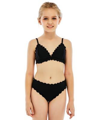 China 2021 Wholesale Hot Selling Breathable Children's Beach Wear Black Grain Wave Kids Bikini Swimsuit Girls Swimwear for sale