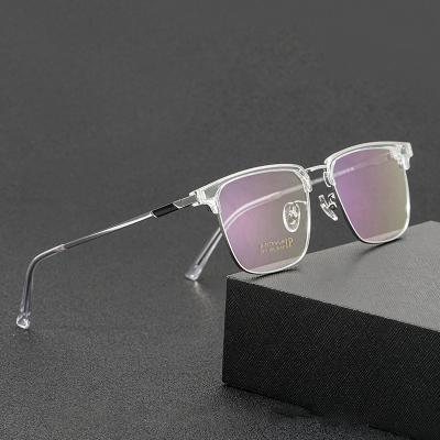 China Men's Blue Frame Half Frame Business Glass Frames Official High Quality Square Bluelight Blocker Titanium Glasses for sale