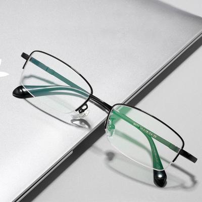 China Official Business Logo Printing Service Square Eyeglasses Frames Semi Half Frame Square Optical Frames Metal for sale