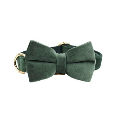 China Personalized New Product Custom Logo Soft Green Velvet Classy Dog Accessories Personalized Luxury Tactical Dog Collar with Bow Tie for sale