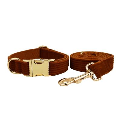 China Personalized Drop Shipping Wholesale Retractable Dog Accessories Hardware Metal Designer Logo Soft Corduroy Dog Collar and Leash Set for sale