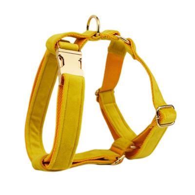 China Personalized Popular Luxury Designer Custom Tough Lightweight Reversible Personalized Sublimation Gold Pet Yellow Soft Velvet Dog Harness for sale