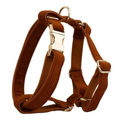 China Personalized Drop Shipping Wholesale Retractable Dog Accessories Hardware Metal Designer Logo Soft Corduroy Dog Pet Harness for sale