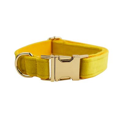 China Personalized Popular Luxury Designer Custom Metal Buckle Hardware Personalized Sublimation Gold Pet Yellow Soft Velvet Dog Collar for sale