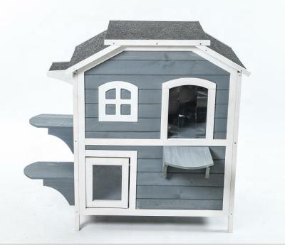 China 2022 Viable Hot Wholesale Large Outdoor Wooden Cat House Wooden Cat Pet House With Balcony Houses for sale