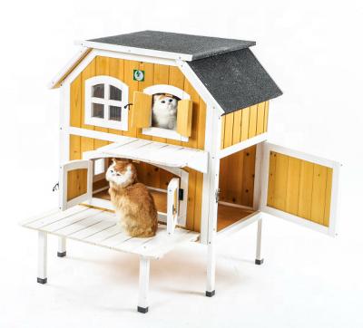 China 2022 Hot Sales Sustainable Cat Housing Outdoor Solid Wood Cat House Cat House Ventilated Wooden House for sale