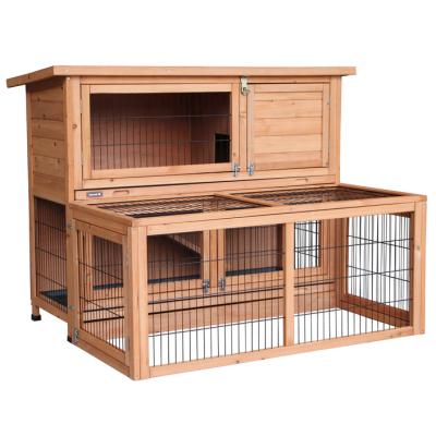 China Wholesale Viable Hutchets Outdoor Natural Color Wooden Rabbit Cage With Large Run for sale