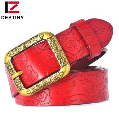 China Business Factory Vintage Embossing Famous Girls Women's Ladies Genuine Leather Fashion Designer Belts for sale