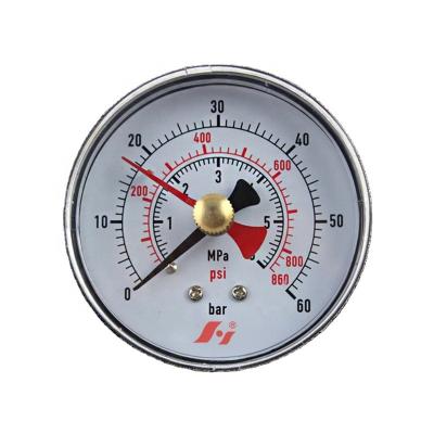 China Black Steel Bourdon Tube Pressure Gauge Plated Double Case 63mm Gauge 0-60bar for sale