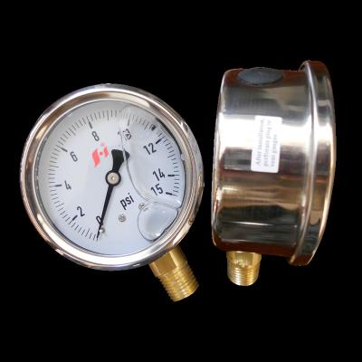 China Black Steel Case 63mm 0~15psi, Liquid Filled Pressure Bourdon Tube SS Pressure Gauges Gauge for sale