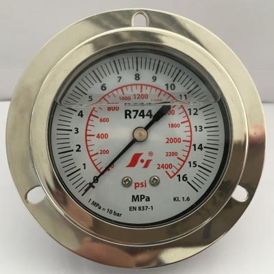 China High Frequency 63MM CO2 R744 Back And Bottom 75MM Liquid Filled Flange 60.75 Freon Refrigeration Pressure Gauge for sale