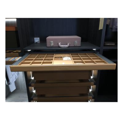 China Wardrobe Standard Luxury Jewelry Storage Box TOP-grade Leather Wardrobe Drawer Watch Jewelry Box Tray for sale