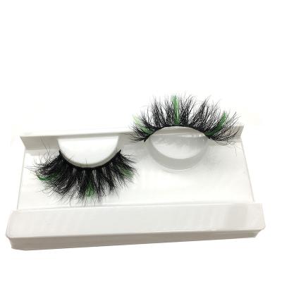 China Hot Selling Long Fluffy Mink Lashes With 3 Green Colors Strip Color Fluffy Lashes for sale