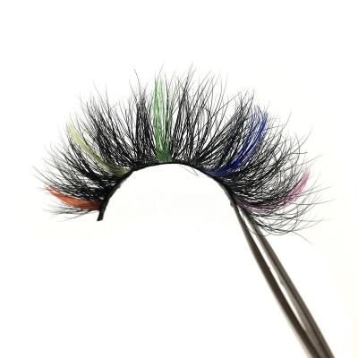 China Customized natural color good quality long mink whips with 5 colored full fur strip colored lashes for sale