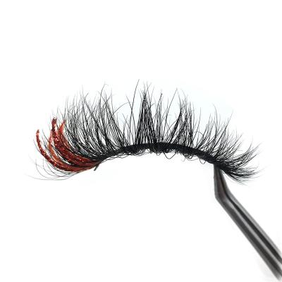 China Long new fluffy mink eyelashes with red fur and glitter full stripe color lashes for sale