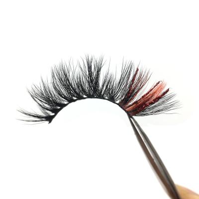 China Long New Coming Fluffy Soft Lint Strip And Colored Faux Mink Lashes With Glitter for sale